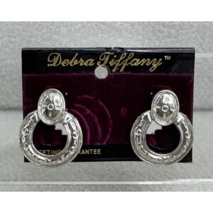 VTG 90s Chunky Silver Tone Hoop Earrings Debra Tiffany NOS Retro Bold